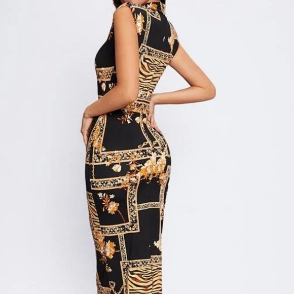 Black and Gold Mock Neck Bodycon Dress in M - Picture 2 of 3